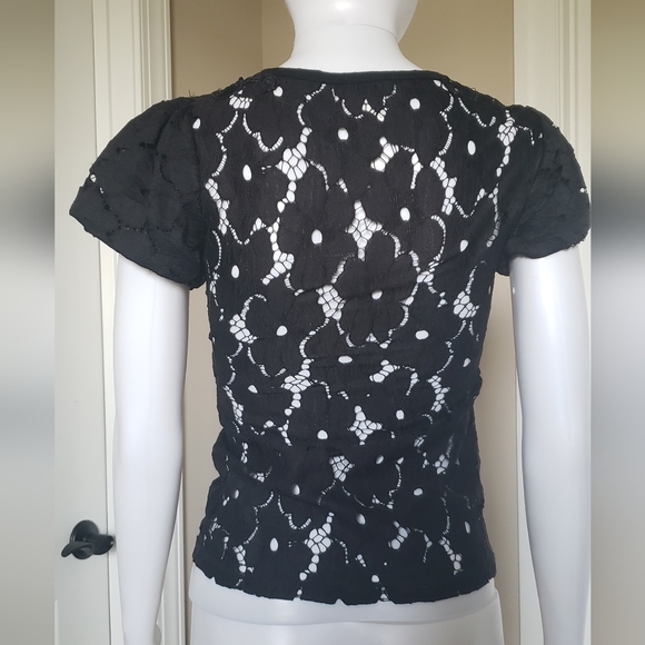 Dolce & Gabbana Black Lace Top with Red Floral Embroidery - Picture 2 of 7